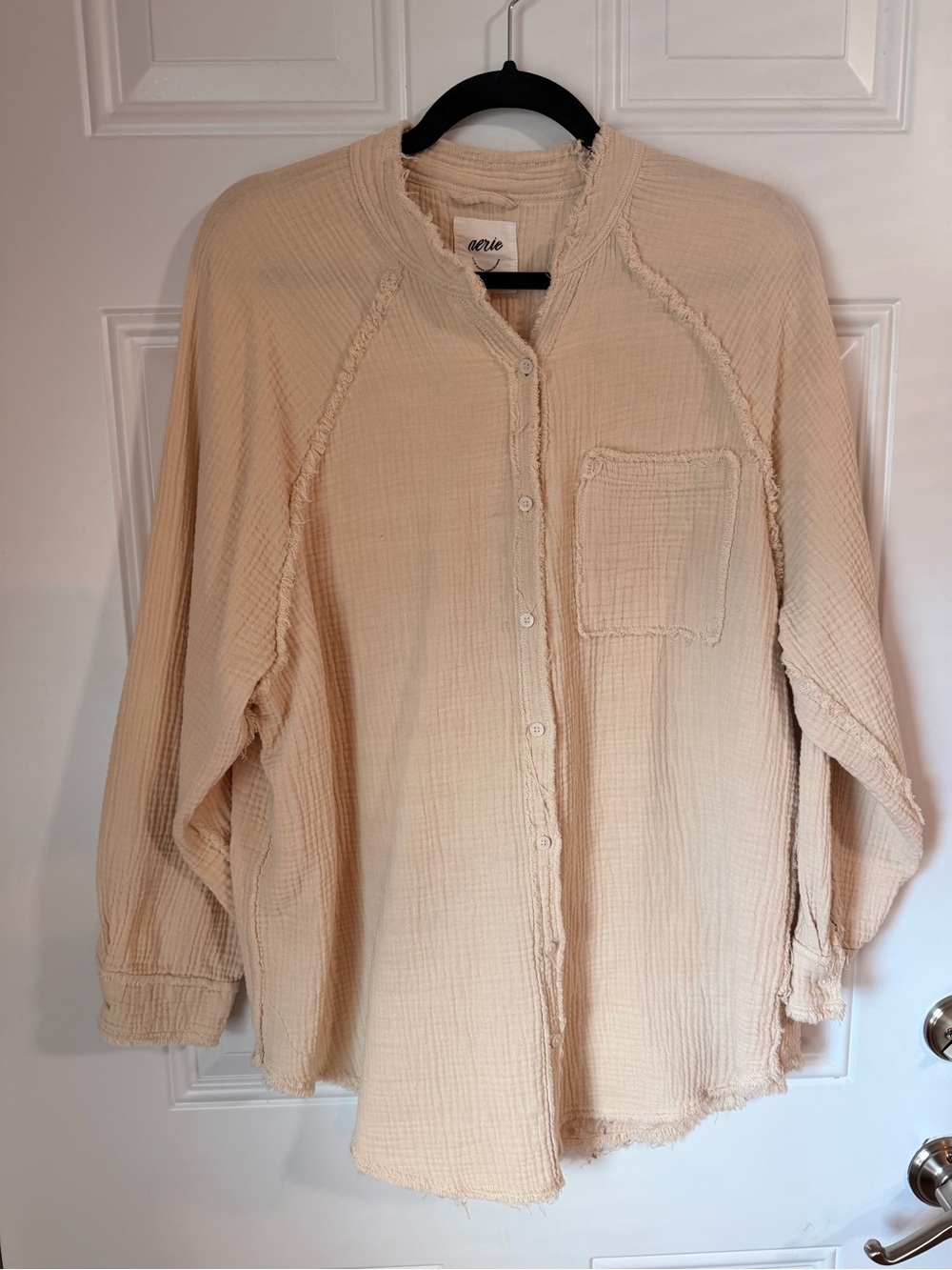 aerie Cream Gauze Button-Down Shirt with Chest Pocket